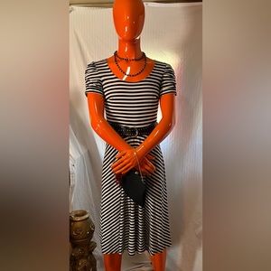 Vintage High low Dress with stripes and belt